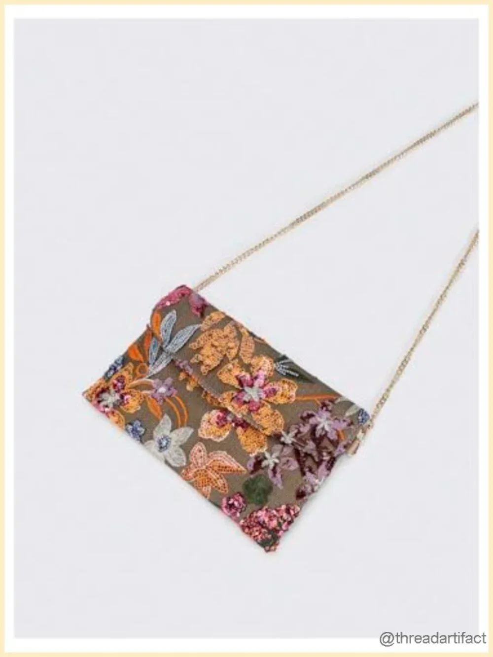 Floral Embroidery Sequin Beaded Clutch Evening Party Purse Chain Strap